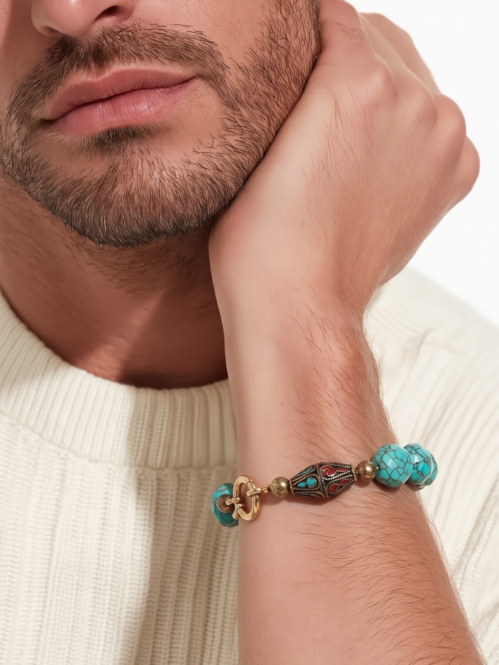 Gold and Turquoise Beaded Bracelet☑️